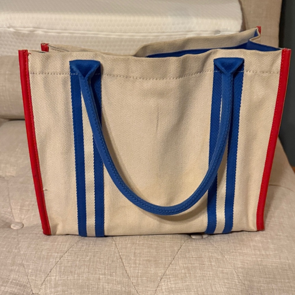 Boden  Canvas Tote Bag with Blue and Red Accents